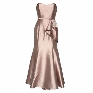 Rene Ruiz Strapless Satin Gown in Blush